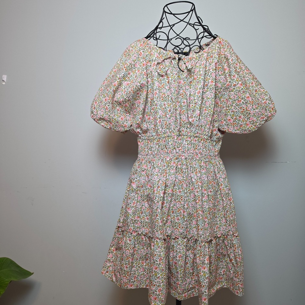 J. Crew  Women's Cinched-waist Puff-sleeve Dress Scattered Blooms Medium